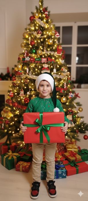 Коледна шапка от кадифе в три цвята с дължина 60см