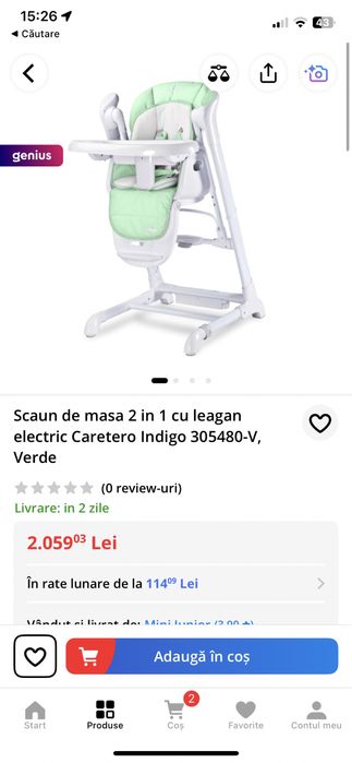 Scaun masa electric bebelusi 0 + cu functie de leagan