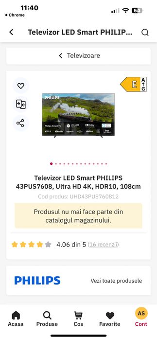 Televizor LED Smart PHILIPS 43PUS7608, Ultra HD 4K, HDR10, 108cm