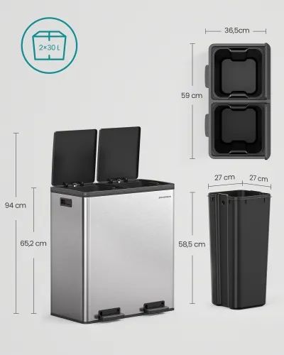 Кош за разделно събиране на боклук 60L SONGMICS