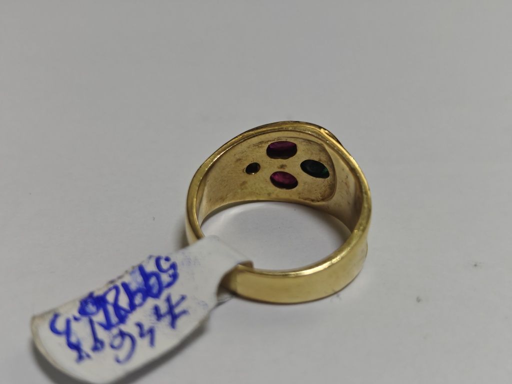 Inel aur 18k 7.46gr cu diamant smarald și rubine (r)