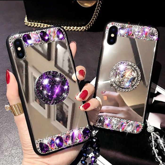 Husa oglinda cu inel si pietricele pentru iPhone SE 2020 / 7 / 8