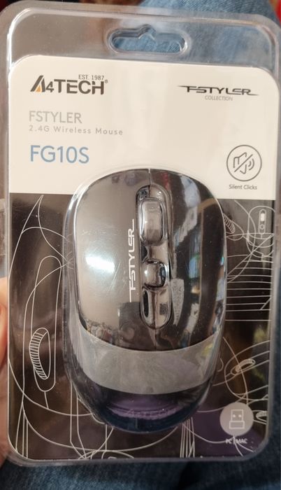 Мишка A4tech FG10S Fstyler, оптична (2000 dpi), безжична, 4 бутона сив