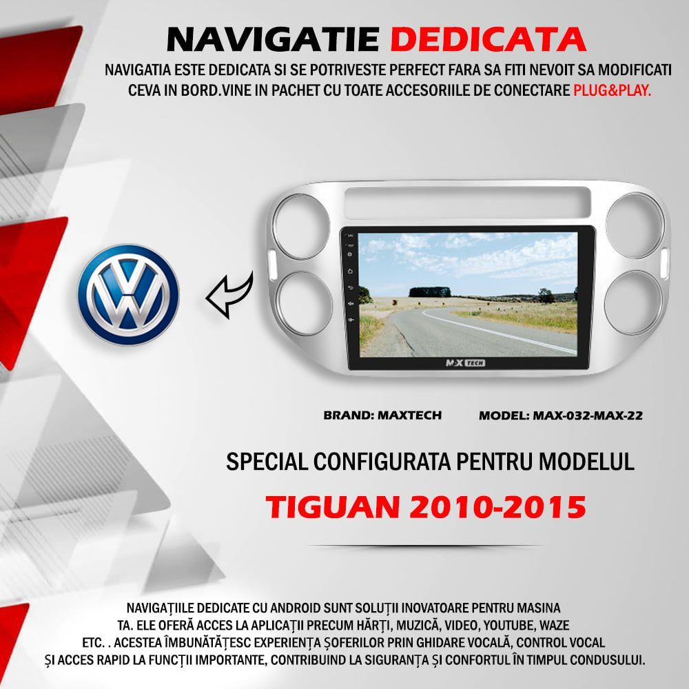 Navigatie Volkswagen Tiguan 2010-2015 dedicata, Android/Wi-FI/ 2GB Ram
