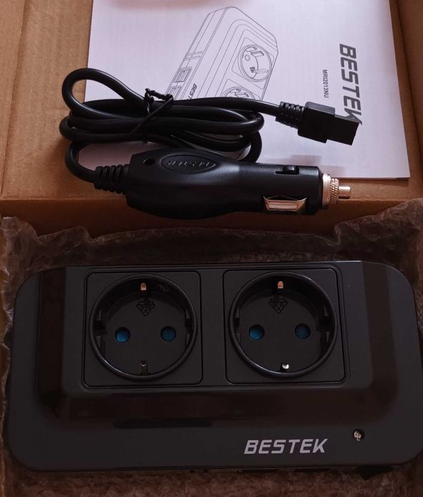 Инвертор 200W 11-15V DC 220-240V AC 4USB две гнезда контакт BESTEK TUV