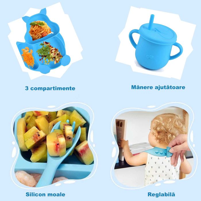 Set hranire pentru sugari, varsta recomandata 6 luni+, albastru