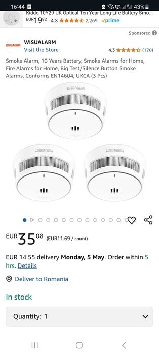 Alarma de fum, baterie 10 ani, alarme de incendiu pentru casă EN14604