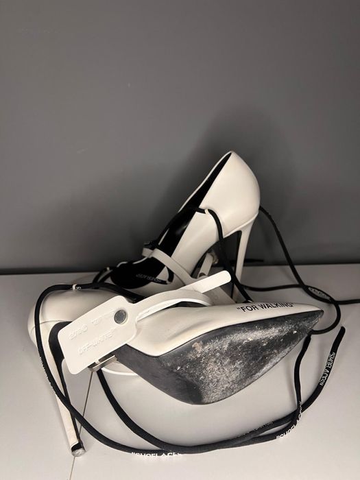 Off White Leather Pumps With Logoed Laces 12cm