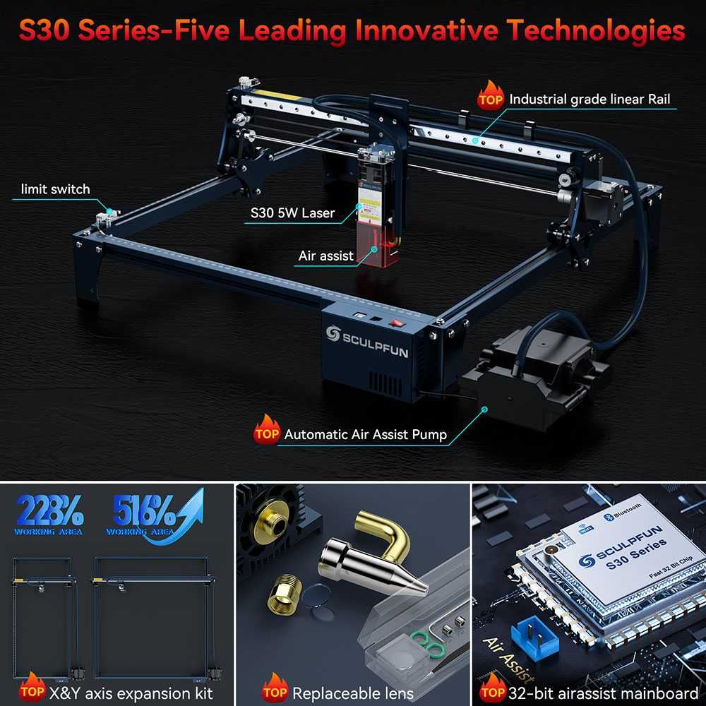 SCULPFUN S9-680лв. S30-950лв. 5-6W CNC лазер лазерно гравиране рязане