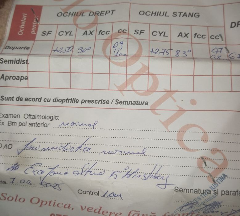 Lentile hipermetropie cu dioptrii +2.5 -4 ,+2.75 -5