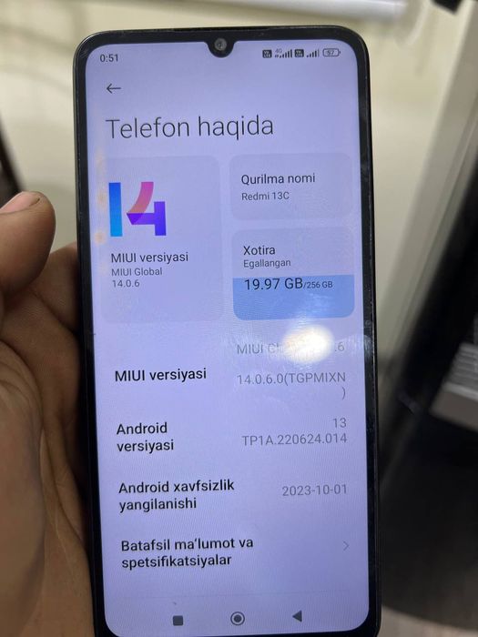 Redmi not 13 c 256 tali