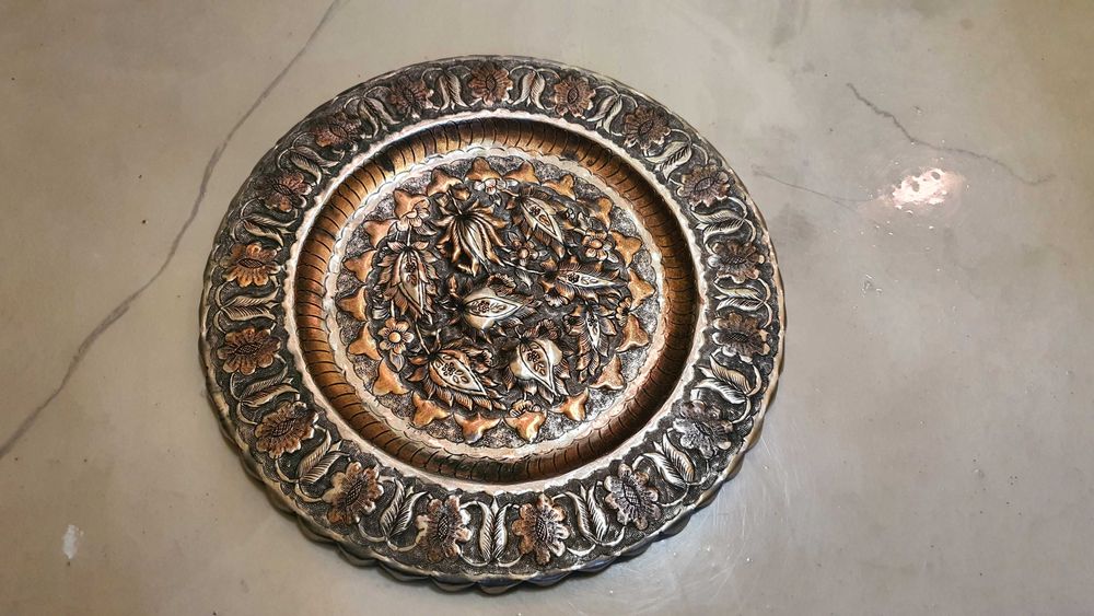 Турска медна кована чиния, 60те г–32см Декорация за стена.