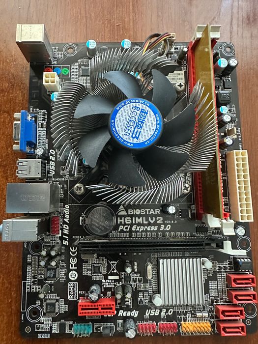 Материнская плата 1155 H61  + проц i3 2100 + ОЗУ 4гб + кулер
