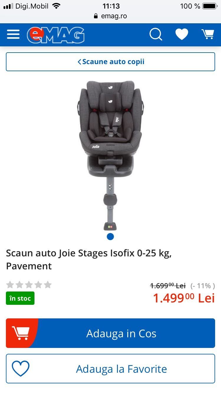 Scaun copil isofix Joie stages pavement 0-25kg