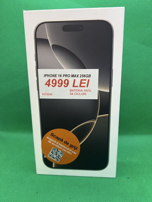 Iphone 16 Pro Max 256GB, bateria 100%, Lazar Amanet Crangasi, 53752