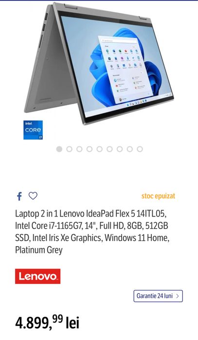 Fane Amanet: Laptop 2 in 1 Lenovo IdeaPad Flex 5 Intel i7-1165G7 Nou