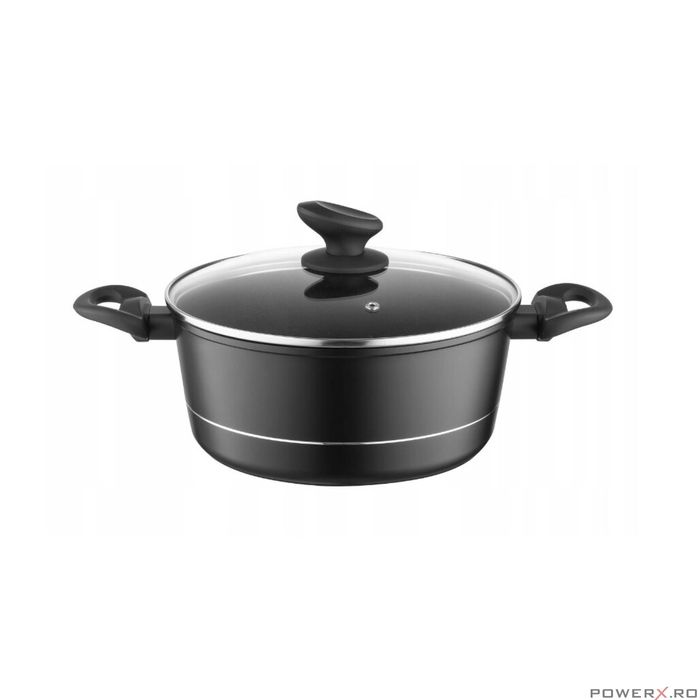 Oala din aluminiu forjat, cu capac, 24cm, 4L, invelis antiaderent si