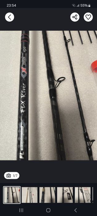 Vand 4 buc. Feeder fl river 4.20m act.100-250 echipate  mulinete Okuma