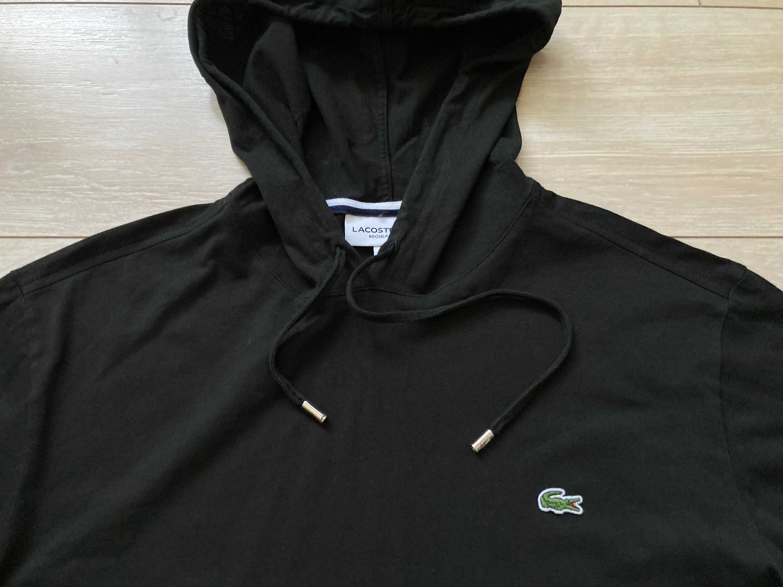 Lacoste тънка черна блуза фланела с качулка суитчър суичър размер М