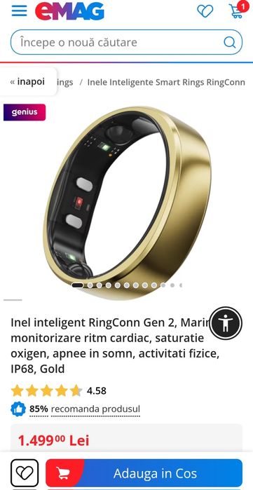 Inel inteligent RingConn Gen 2, Marime 8, monitorizare ritm cardiac, s