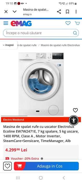 Mașină de spălat Electrolux seria 700 dry  8/6kg