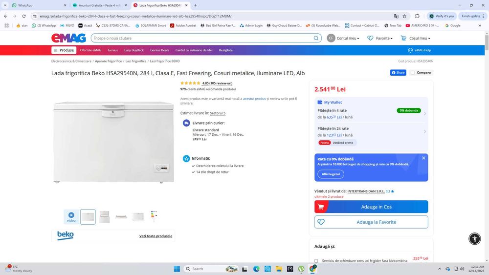 Lada frigorifica beko 284 litri