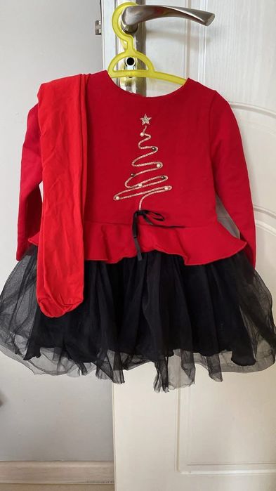 Детска коледа рокля Контраст 92 см с подарък чорапогащник