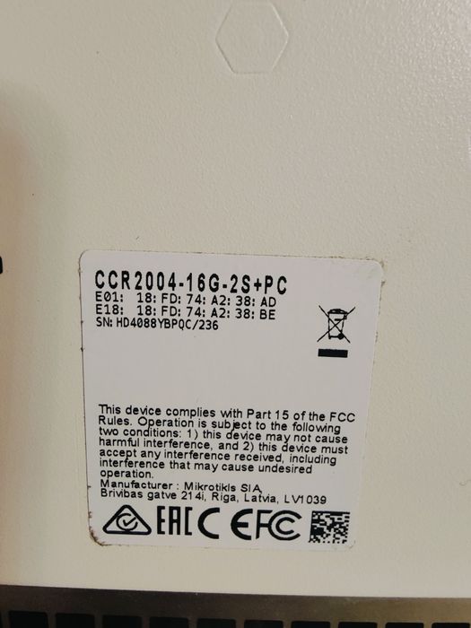 Маршрутизатор Mikrotik CCR2004-16G-2S+PC (10/100/1000 Base-TX (1000 мб