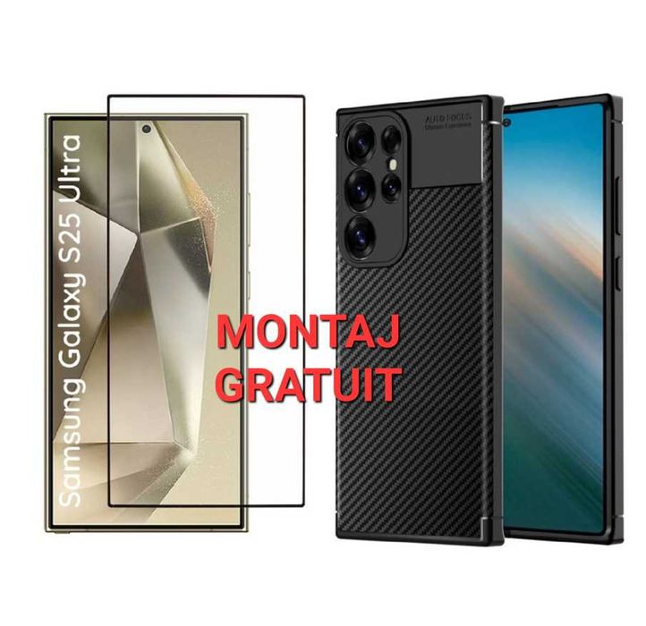 Set Samsung S25 / Plus / Ultra - Husa Model Carbon + Folie Sticla