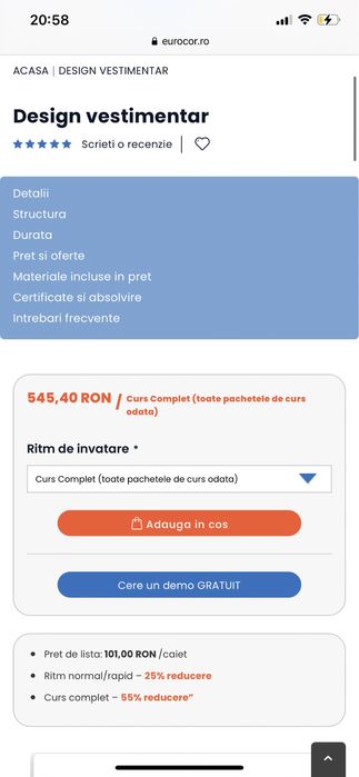 Curs design vestimentar 300 lei