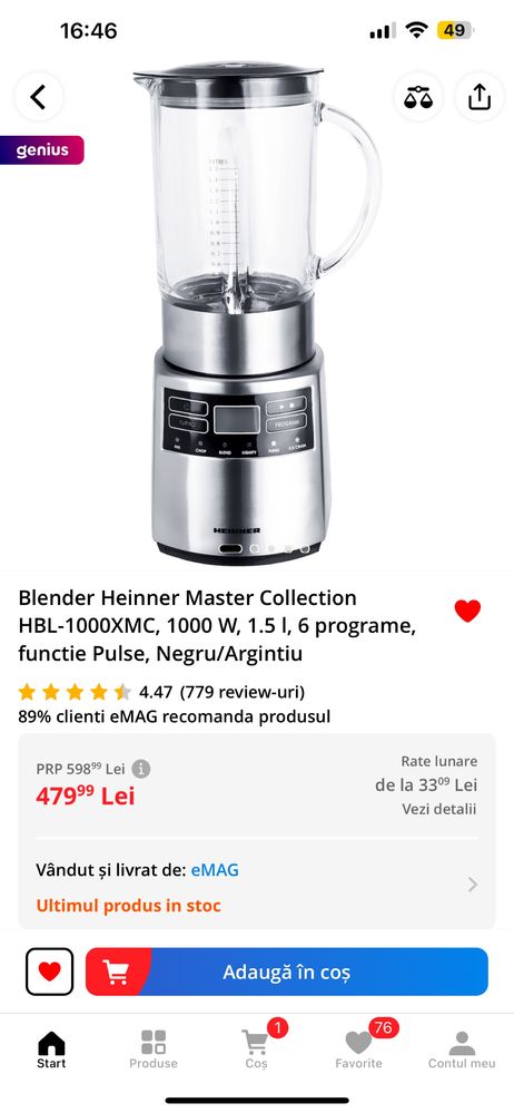 Blender Heinner Master Collection HBL-1000XMC, 1000 W, 1,5 l,l