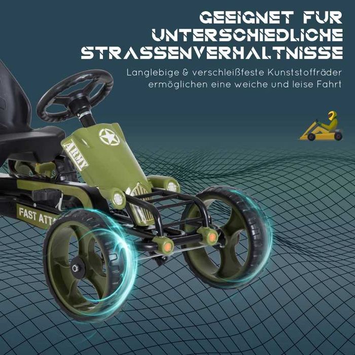 HOMCOM Картинг кола с педали и ръчна спирачка,  с регулируема седалка