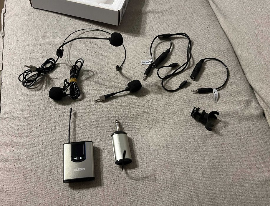 Set microfon wireless headset lavalier 3 microfoane complet