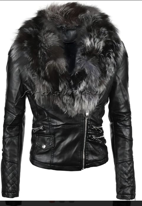 Ново кожено яке с яка от ест.косъм