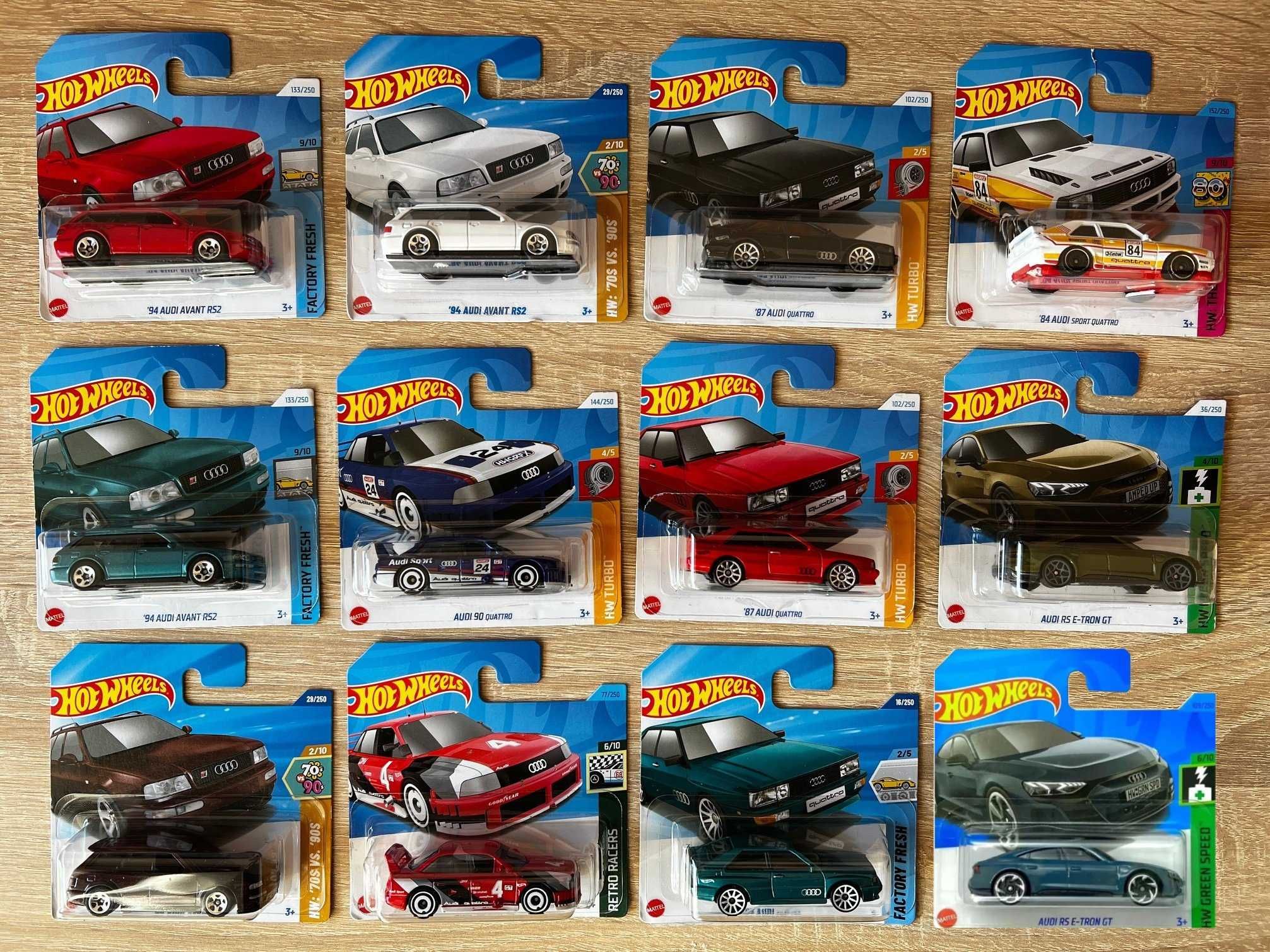 Hot Wheels 87/84 Audi quattro; 94 Avant RS2; RS E-tron GT; 90 quattro
