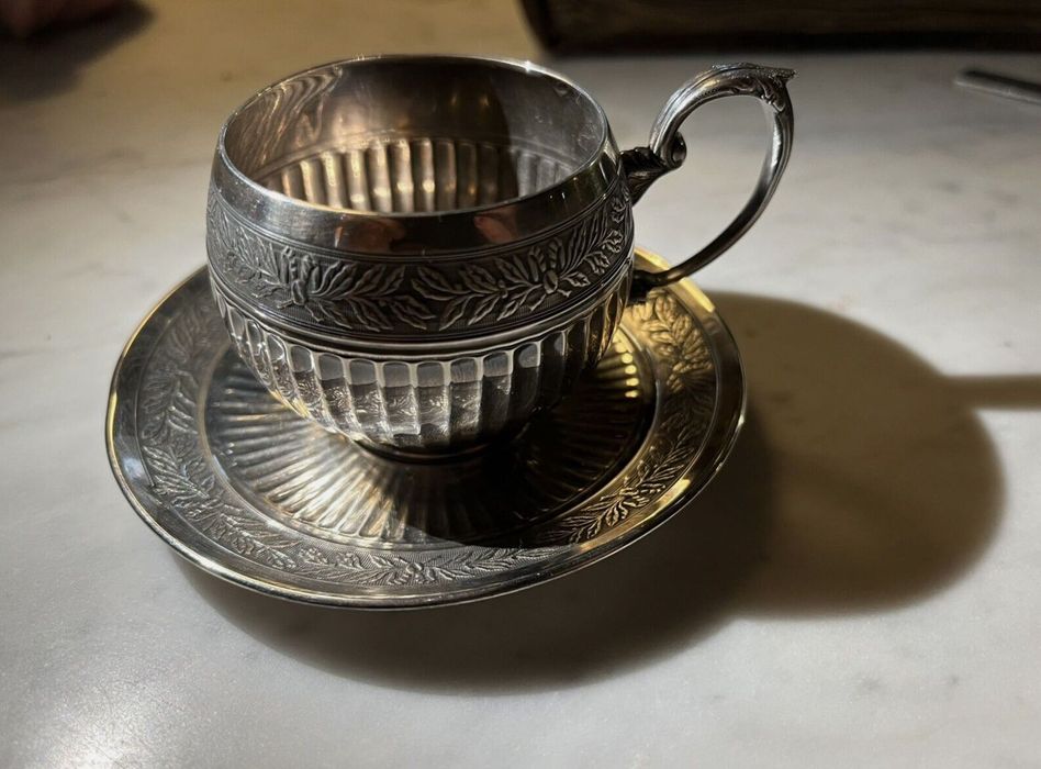 Ceașcă cafea si farfurie argint masiv Minerva 950