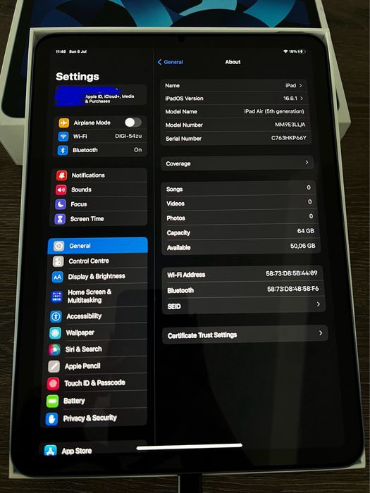 iPad Air 5 (2022) 64GB Wi-Fi BLUE sanatate baterie 99%