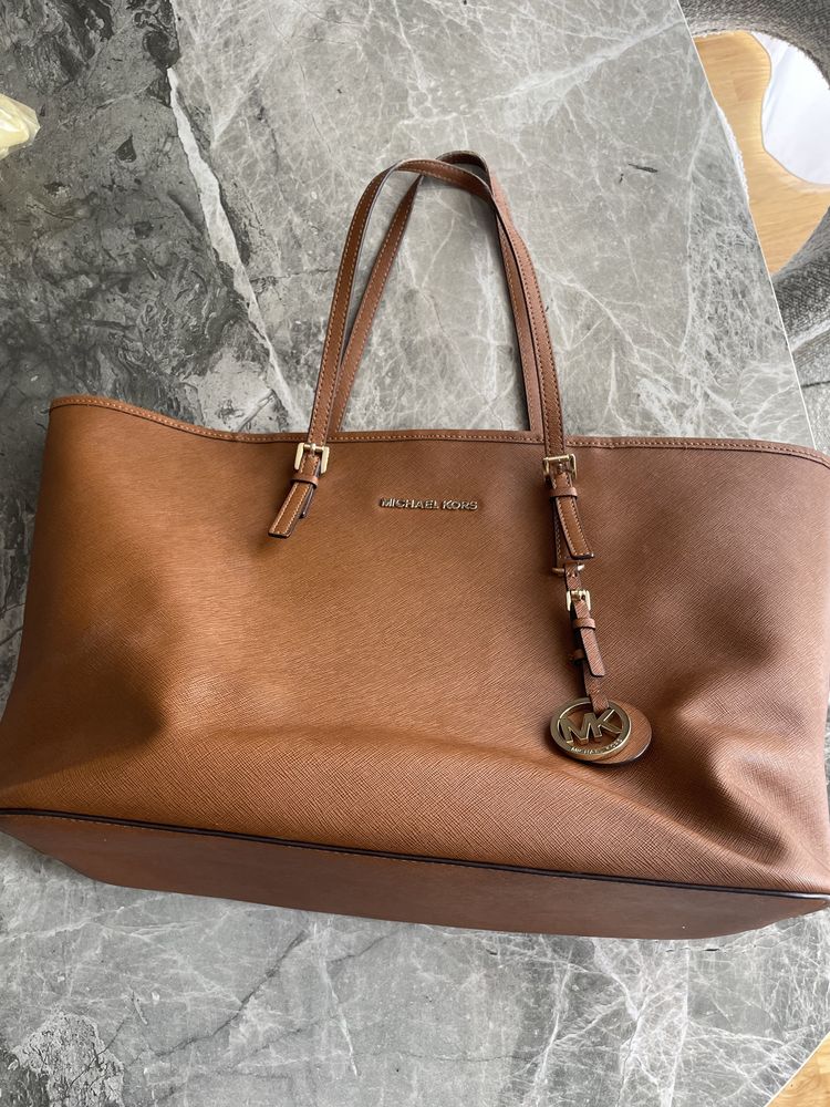 Geanta Michael Kors, mare, piele safiano, maro coniac