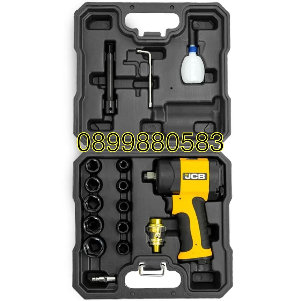 Пневматичен ударен мини гайковерт 1200Nm 1/2" с вложки и куфар JCB