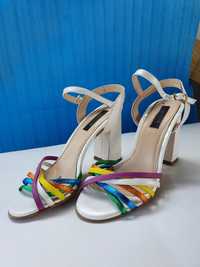 Sandale alb/multicolor din piele GARKONY