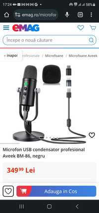 Microfon USB condensator profesional Aveek BM-86, negru (sigilat)