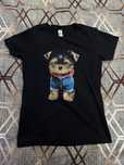 Tricou negru damă cu imprimeu cățeluș
