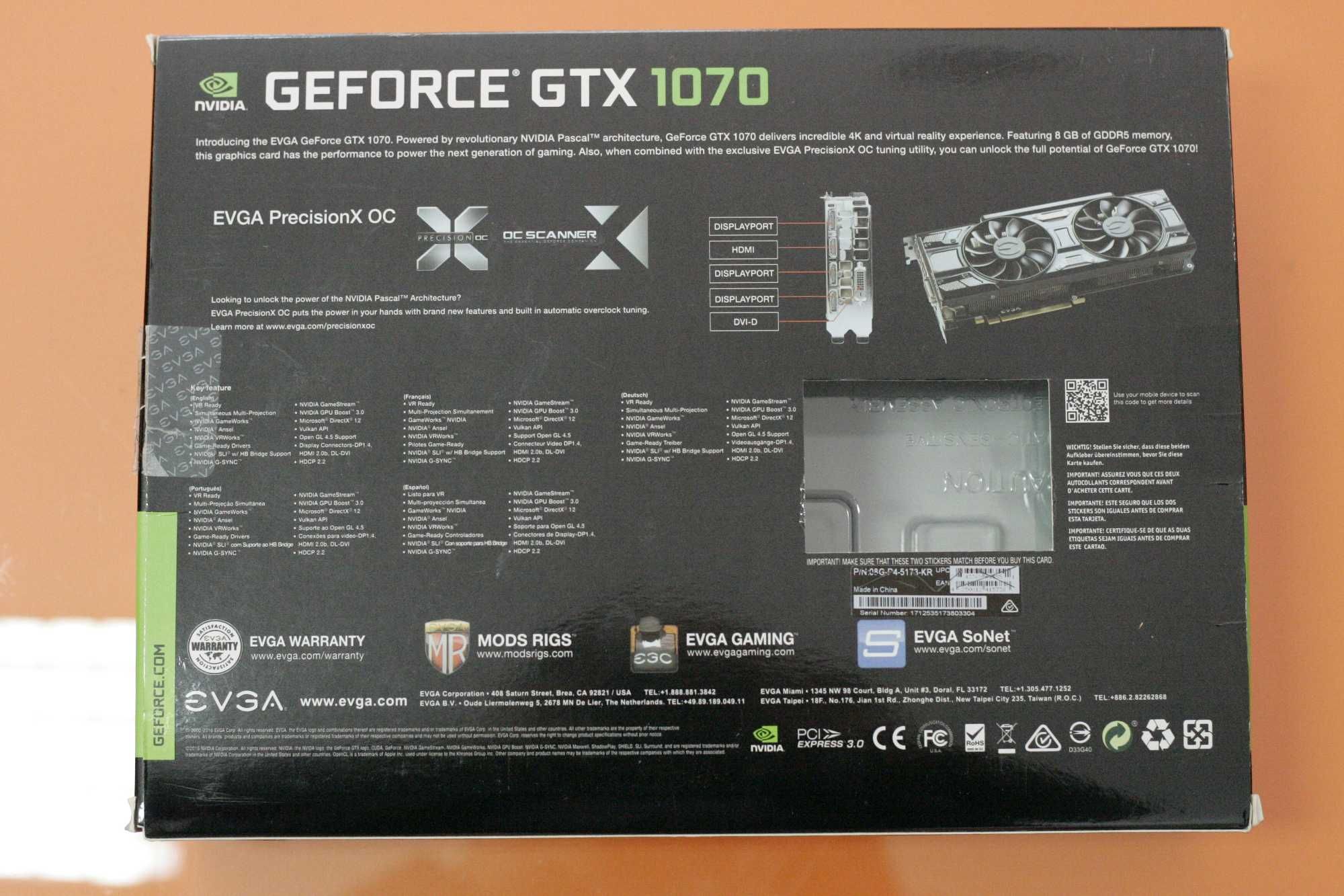 Видеокарта EVGA 1070, GEFORCE GTX 1070, 8GB, Superclocked, като нова