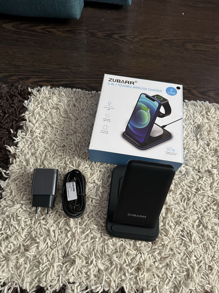 Vand incarcator wireless 3 in 1 ZUBARR black/negru [poze reale