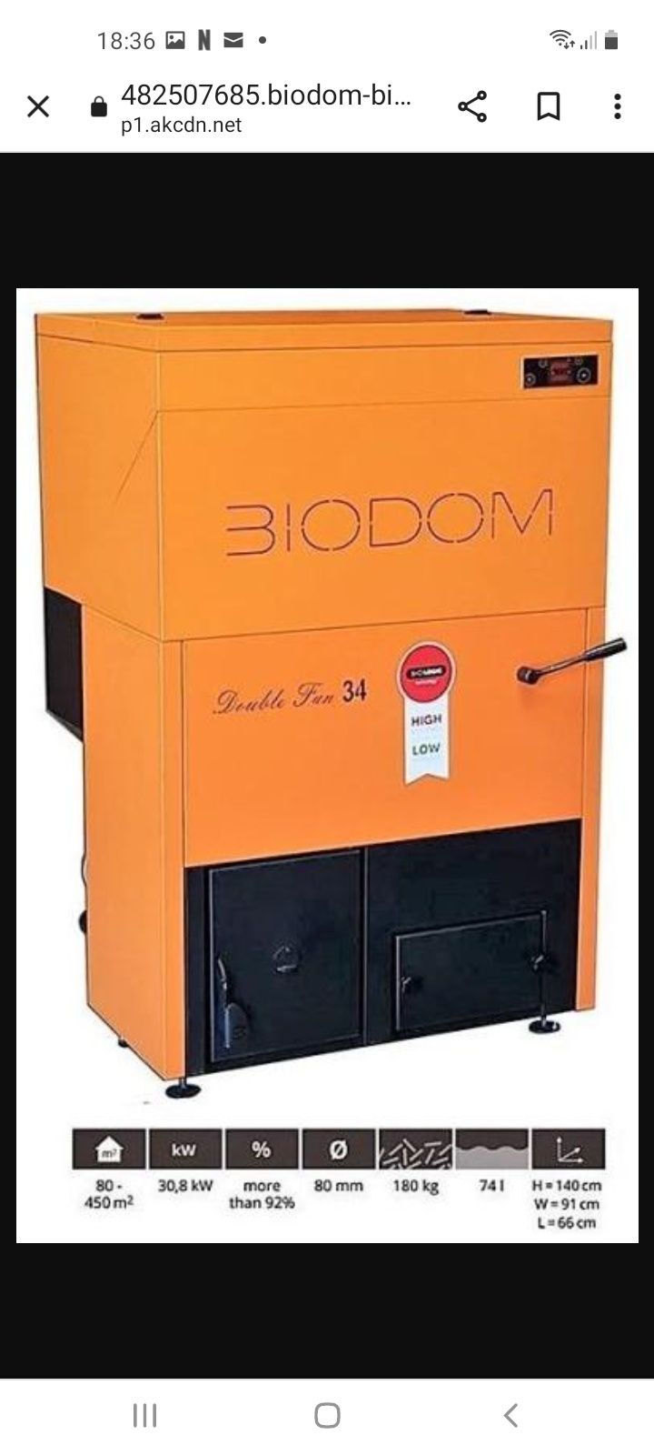 Centrala peleti biodom double fan 34.