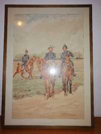 Tablou militar cavalerie razboi mondial litografie Imprimeria Benard