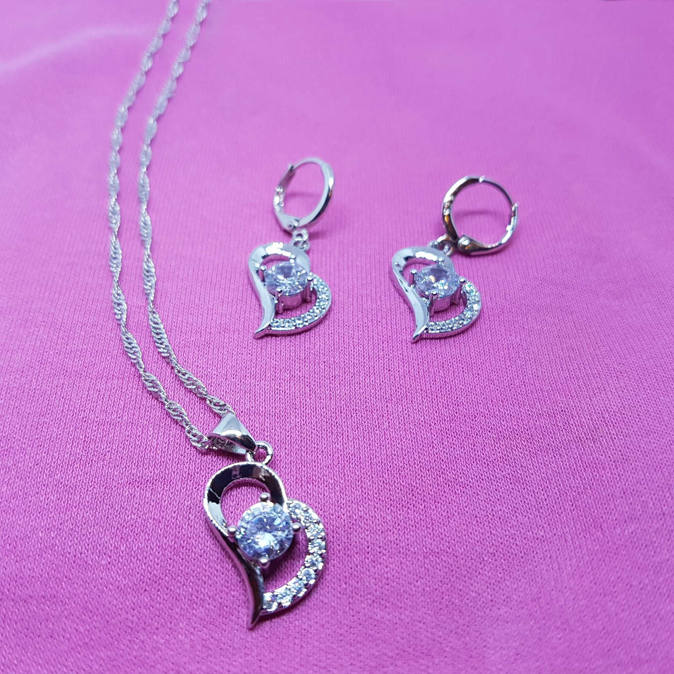 Серебряный ювелирный набор Серьги + Ожерелье - Heart.