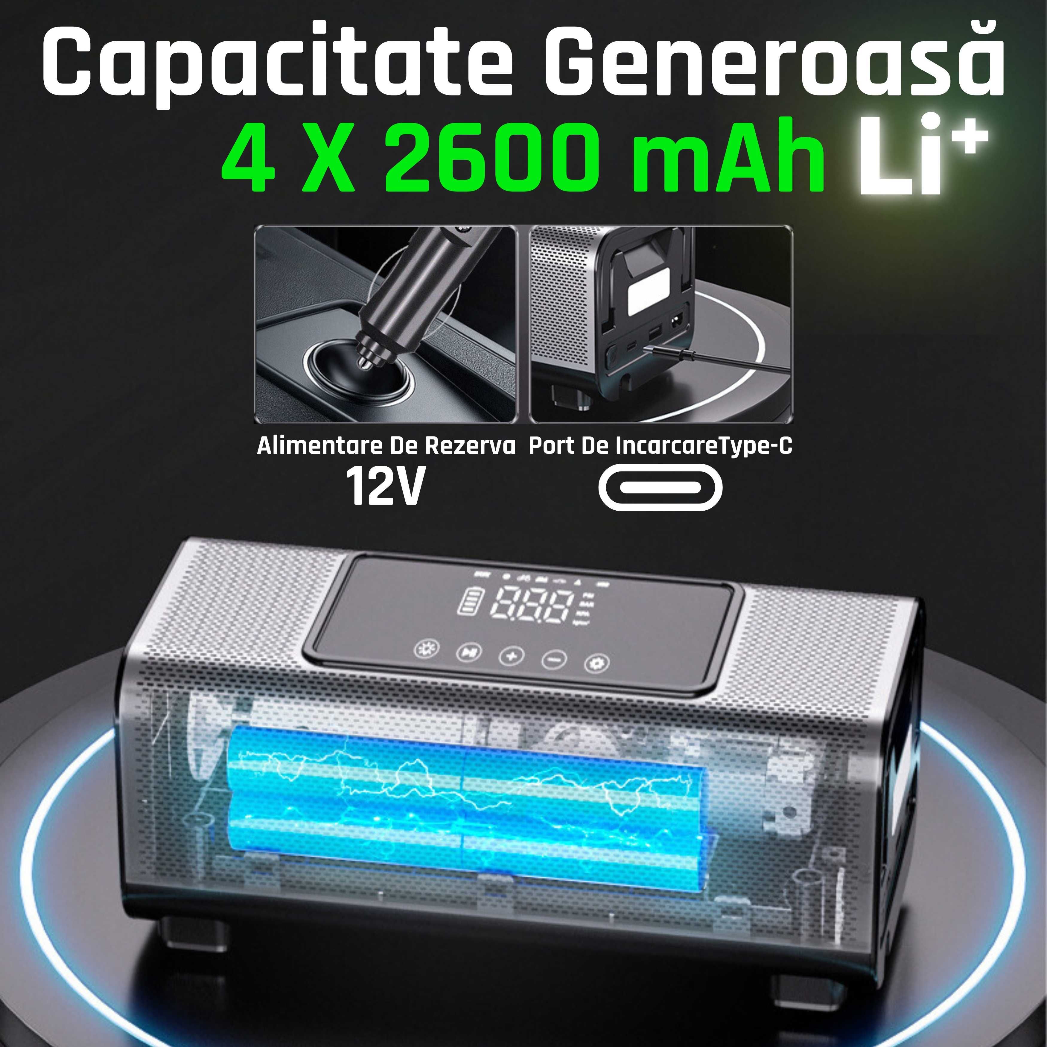 Compresor auto portabil cu acumulator cu 2 cilindri de umflat roti