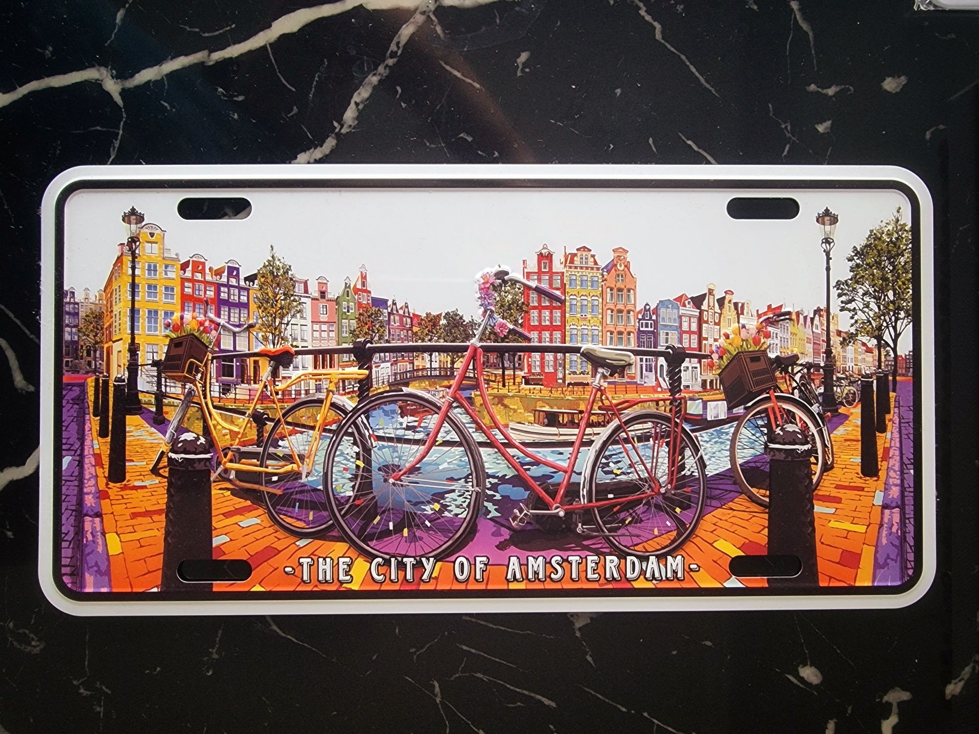 Papetarie tablou unicat placheta metalica Bicicle Amsterdam Cuțu NOU