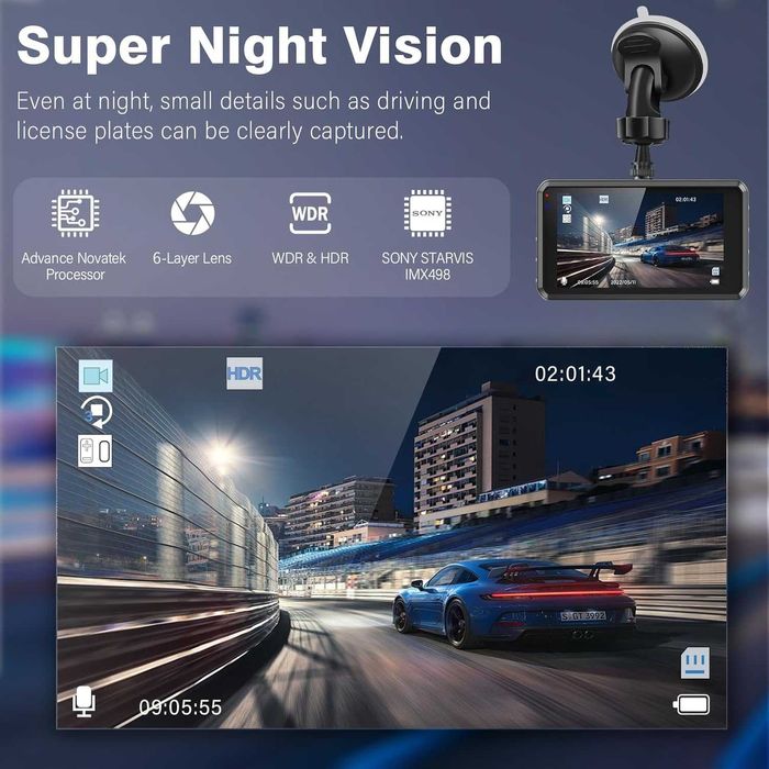 Видео регистратор/ Даш камера Full HD WDR S7 с задна камера и карта64